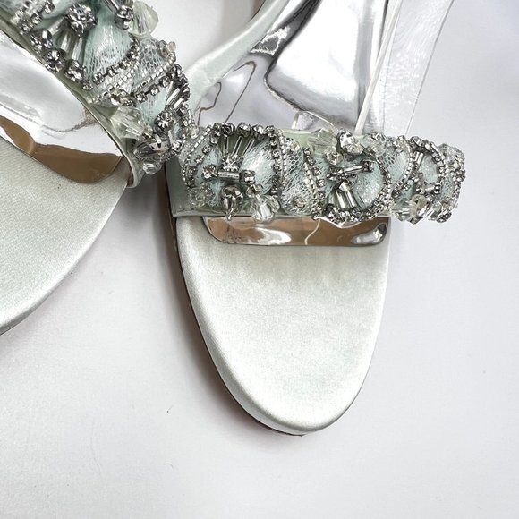 Badgley Mischka Size 8.5 Light Pastel Blue Green Satin Dress Sandals Heels Shoes - Picture 6 of 15